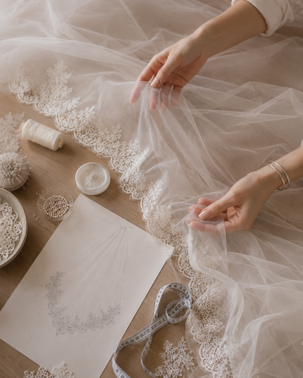 Cathedral Veil with Blusher, Two Tier – Minimalist Raw Cut Wedding Veil