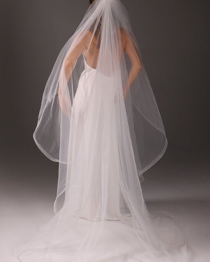 Chapel Wedding Veil 95 Inch One Tier Cascade Horsehair Edge 1 Inch Long Bridal Veil Soft Tulle Elegant Modern Veil