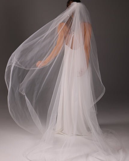 Chapel Wedding Veil 95 Inch One Tier Cascade Horsehair Edge 1 Inch Long Bridal Veil Soft Tulle Elegant Modern Veil