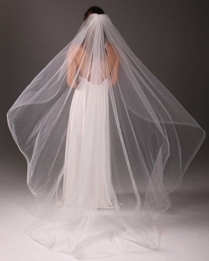 Chapel Wedding Veil 95 Inch One Tier Cascade Horsehair Edge 1 Inch Long Bridal Veil Soft Tulle Elegant Modern Veil