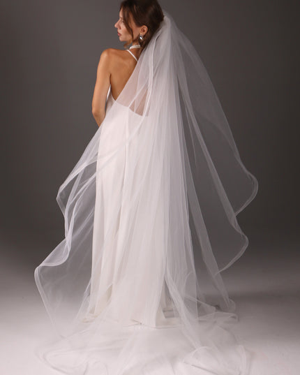 Chapel Wedding Veil 95 Inch One Tier Cascade Horsehair Edge 1 Inch Long Bridal Veil Soft Tulle Elegant Modern Veil