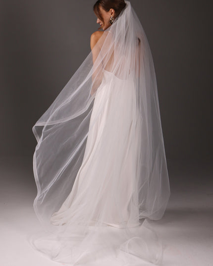 Chapel Wedding Veil 95 Inch One Tier Cascade Horsehair Edge 1 Inch Long Bridal Veil Soft Tulle Elegant Modern Veil
