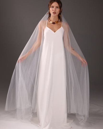 Cathedral Veil with Blusher, Two Tier – Minimalist Raw Cut Wedding Veil