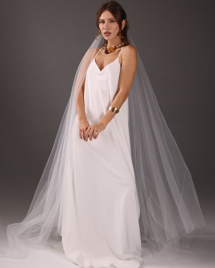 Cathedral Veil with Blusher, Two Tier – Minimalist Raw Cut Wedding Veil