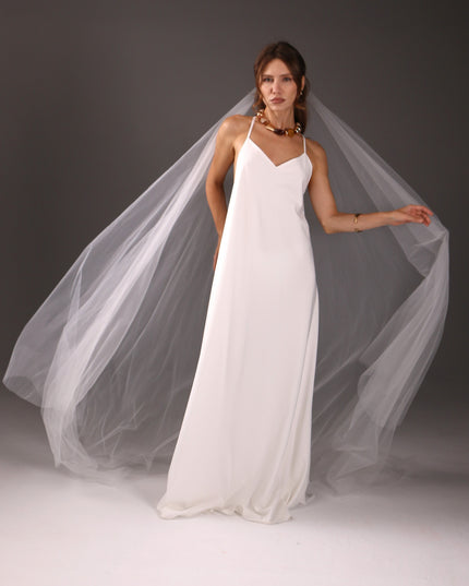 Cathedral Veil with Blusher, Two Tier – Minimalist Raw Cut Wedding Veil
