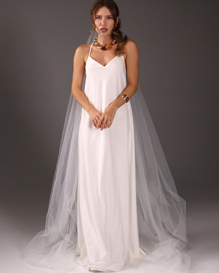 Cathedral Veil with Blusher, Two Tier – Minimalist Raw Cut Wedding Veil