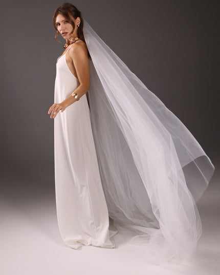 Cathedral Veil with Blusher, Two Tier – Minimalist Raw Cut Wedding Veil