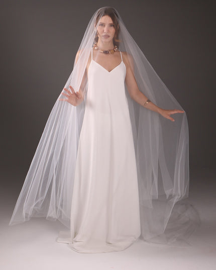 Cathedral Veil with Blusher, Two Tier – Minimalist Raw Cut Wedding Veil