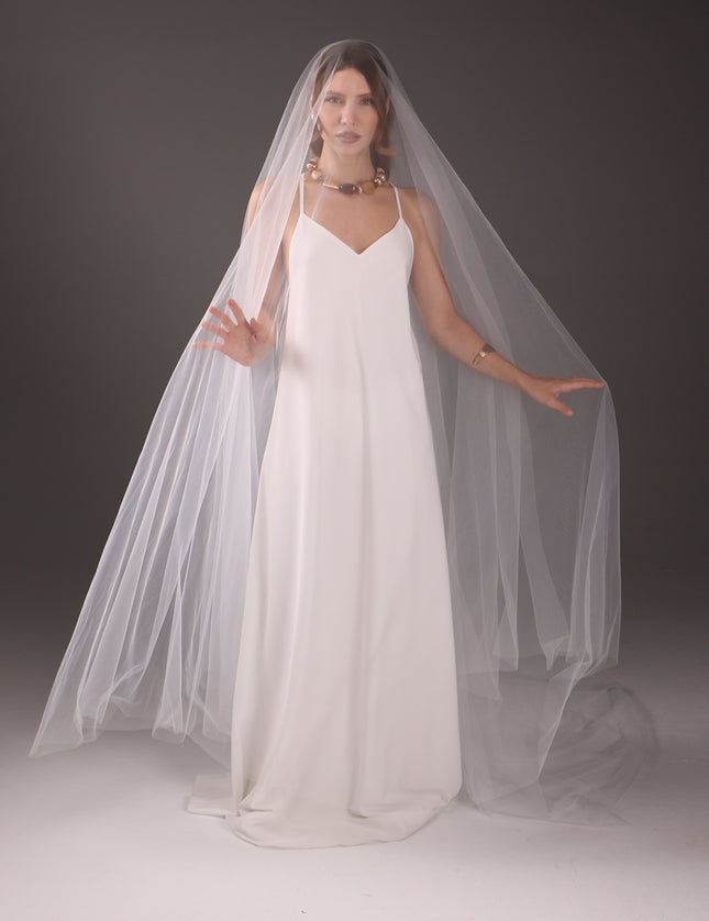 Cathedral Veil with Blusher, Two Tier – Minimalist Raw Cut Wedding Veil