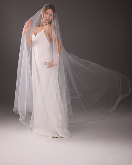 Cathedral Veil with Blusher, Two Tier – Minimalist Raw Cut Wedding Veil