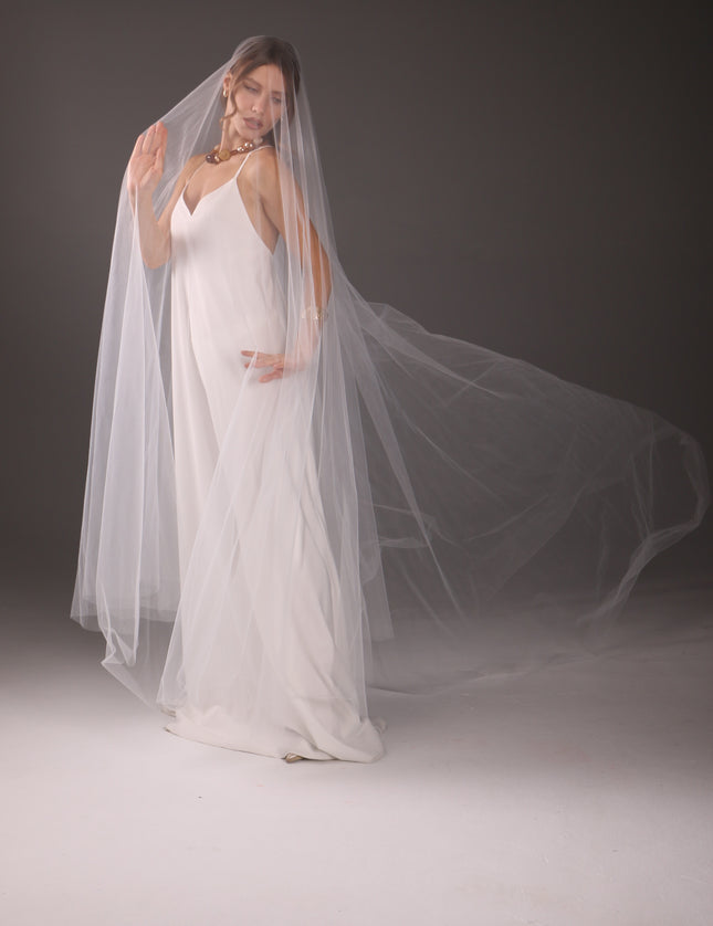 Cathedral Veil with Blusher, Two Tier – Minimalist Raw Cut Wedding Veil