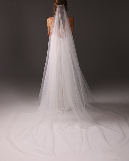 Cathedral Veil with Blusher, Two Tier – Minimalist Raw Cut Wedding Veil