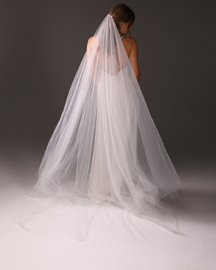 Cathedral Veil with Blusher, Two Tier – Minimalist Raw Cut Wedding Veil