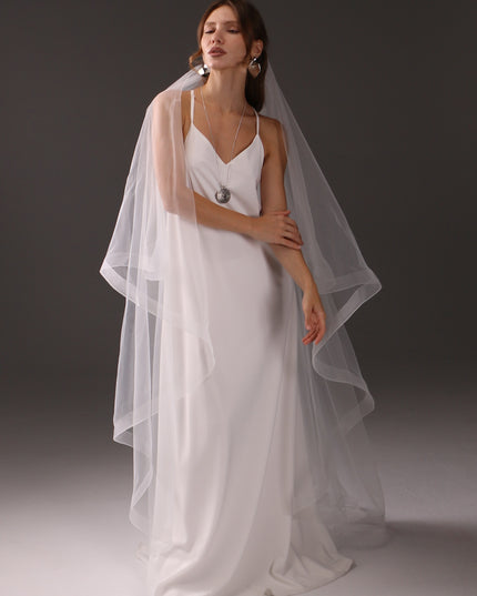 Chapel Wedding Veil Two Tier Horsehair Edge 1 Inch Bridal Veil Soft Tulle 79 Inch Cascade Veil Modern Minimalist Bride