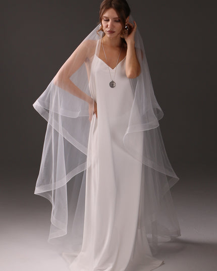 Chapel Wedding Veil Two Tier Horsehair Edge 1 Inch Bridal Veil Soft Tulle 79 Inch Cascade Veil Modern Minimalist Bride