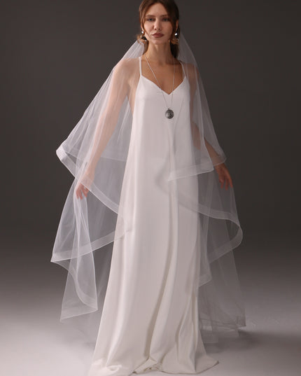 Chapel Wedding Veil Two Tier Horsehair Edge 1 Inch Bridal Veil Soft Tulle 79 Inch Cascade Veil Modern Minimalist Bride