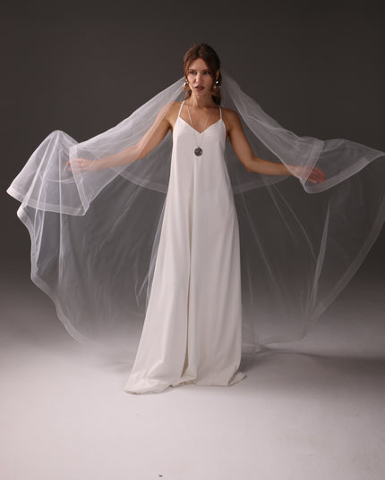 Chapel Wedding Veil Two Tier Horsehair Edge 1 Inch Bridal Veil Soft Tulle 79 Inch Cascade Veil Modern Minimalist Bride