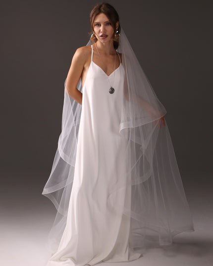 Chapel Wedding Veil Two Tier Horsehair Edge 1 Inch Bridal Veil Soft Tulle 79 Inch Cascade Veil Modern Minimalist Bride