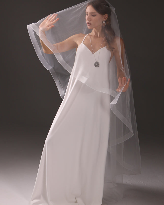 Chapel Wedding Veil Two Tier Horsehair Edge 1 Inch Bridal Veil Soft Tulle 79 Inch Cascade Veil Modern Minimalist Bride