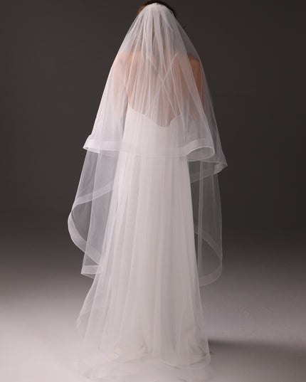 Chapel Wedding Veil Two Tier Horsehair Edge 1 Inch Bridal Veil Soft Tulle 79 Inch Cascade Veil Modern Minimalist Bride