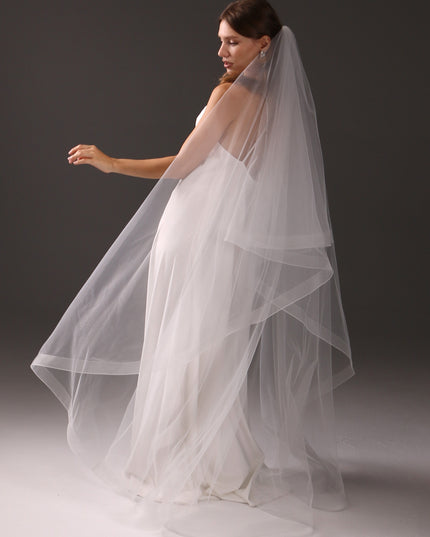 Chapel Wedding Veil Two Tier Horsehair Edge 1 Inch Bridal Veil Soft Tulle 79 Inch Cascade Veil Modern Minimalist Bride
