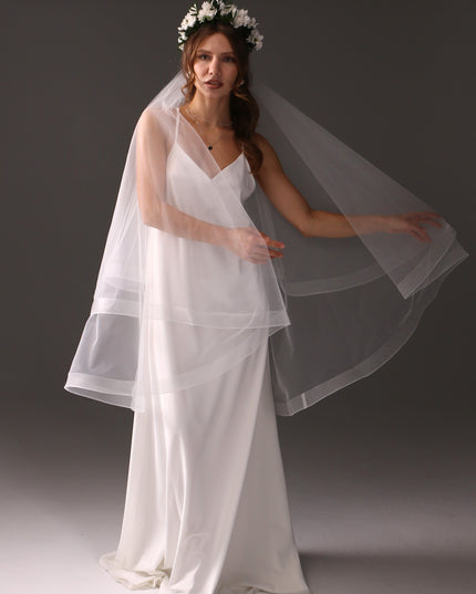 Two Tier Horsehair Edge Veil | Soft Bridal Veil with Blusher & Crinoline Trim