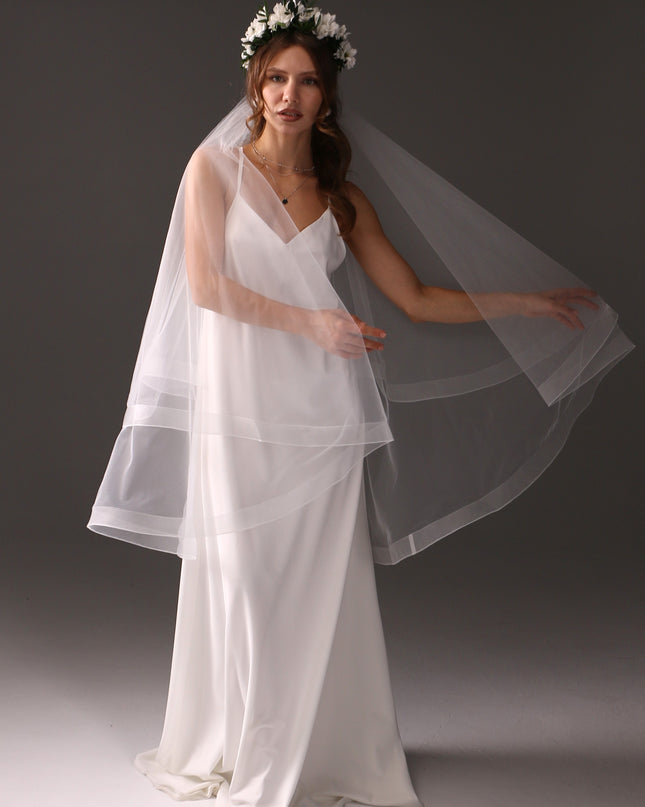 Two Tier Horsehair Edge Veil | Soft Bridal Veil with Blusher & Crinoline Trim