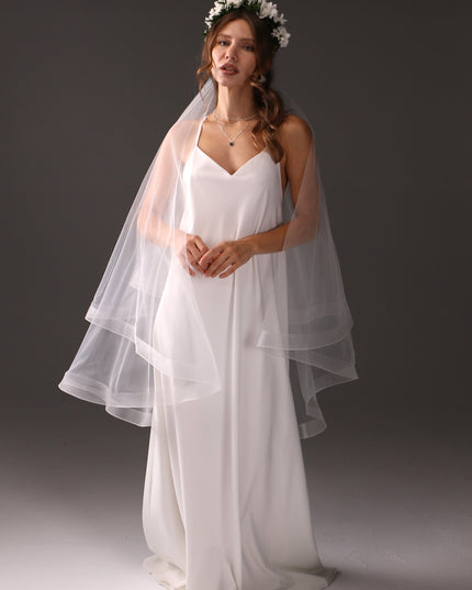 Two Tier Horsehair Edge Veil | Soft Bridal Veil with Blusher & Crinoline Trim