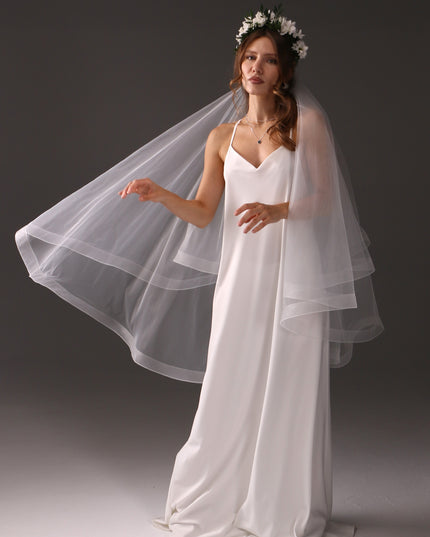 Two Tier Horsehair Edge Veil | Soft Bridal Veil with Blusher & Crinoline Trim