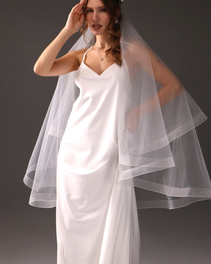 Two Tier Horsehair Edge Veil | Soft Bridal Veil with Blusher & Crinoline Trim