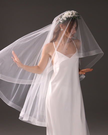 Two Tier Horsehair Edge Veil | Soft Bridal Veil with Blusher & Crinoline Trim