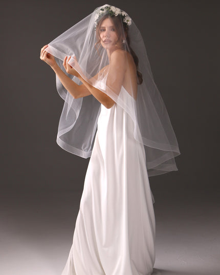 Two Tier Horsehair Edge Veil | Soft Bridal Veil with Blusher & Crinoline Trim