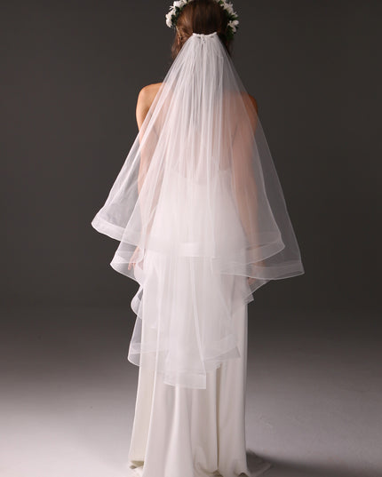 Two Tier Horsehair Edge Veil | Soft Bridal Veil with Blusher & Crinoline Trim
