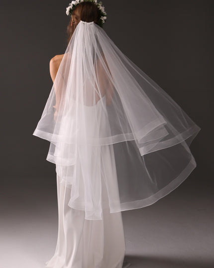 Two Tier Horsehair Edge Veil | Soft Bridal Veil with Blusher & Crinoline Trim