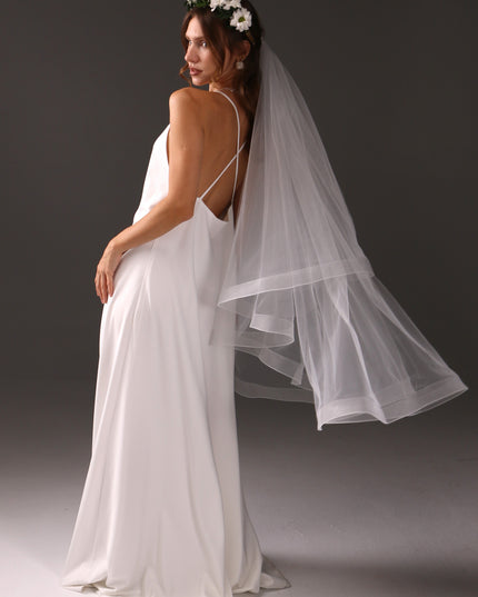 Two Tier Horsehair Edge Veil | Soft Bridal Veil with Blusher & Crinoline Trim