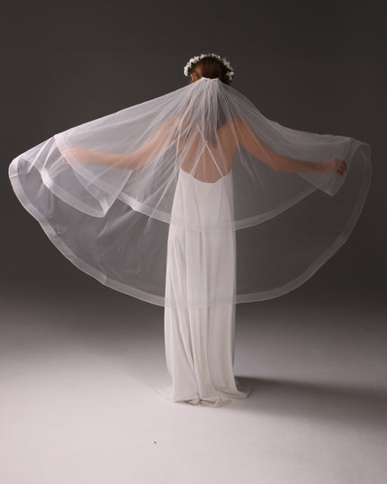 Two Tier Horsehair Edge Veil | Soft Bridal Veil with Blusher & Crinoline Trim