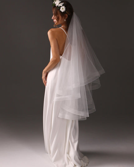 Two Tier Horsehair Edge Veil | Soft Bridal Veil with Blusher & Crinoline Trim