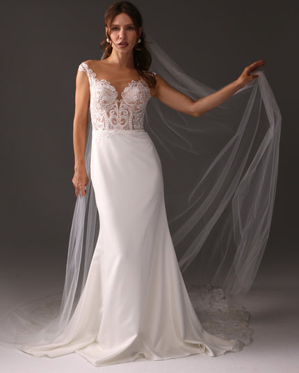 Single Tier Cathedral Bridal Veil, Cut Edge Tulle Veil, Minimalist Wedding Veil, Simple Long Veil, Modern Bride Veil