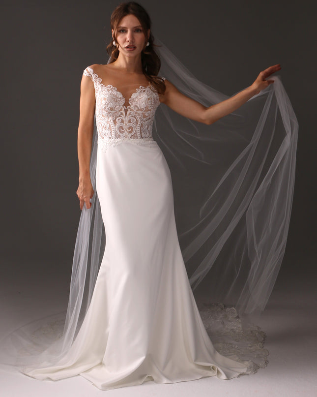 Single Tier Cathedral Bridal Veil, Cut Edge Tulle Veil, Minimalist Wedding Veil, Simple Long Veil, Modern Bride Veil