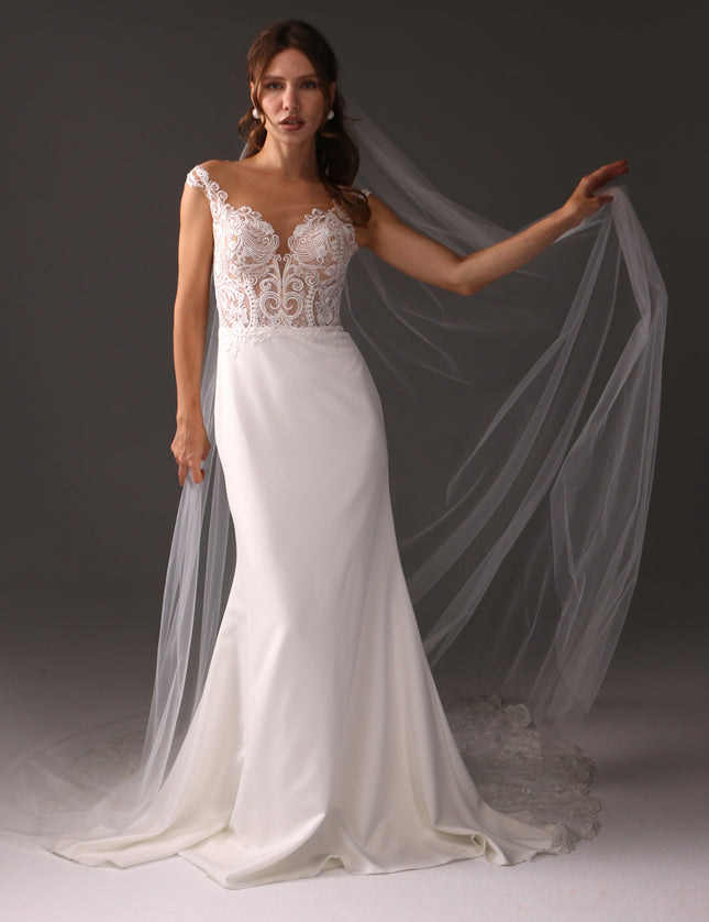 Single Tier Cathedral Bridal Veil, Cut Edge Tulle Veil, Minimalist Wedding Veil, Simple Long Veil, Modern Bride Veil