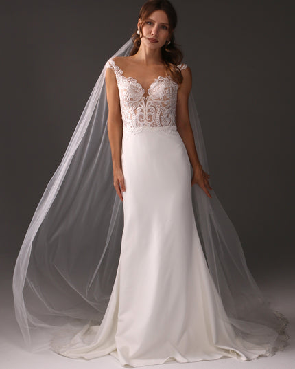 Single Tier Cathedral Bridal Veil, Cut Edge Tulle Veil, Minimalist Wedding Veil, Simple Long Veil, Modern Bride Veil