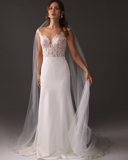 Single Tier Cathedral Bridal Veil, Cut Edge Tulle Veil, Minimalist Wedding Veil, Simple Long Veil, Modern Bride Veil