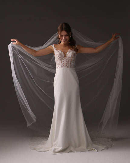 Single Tier Cathedral Bridal Veil, Cut Edge Tulle Veil, Minimalist Wedding Veil, Simple Long Veil, Modern Bride Veil