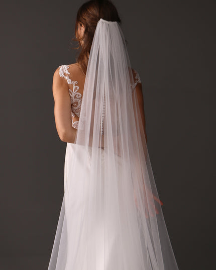 Single Tier Cathedral Bridal Veil, Cut Edge Tulle Veil, Minimalist Wedding Veil, Simple Long Veil, Modern Bride Veil
