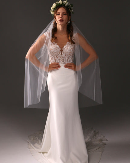 Single Tier Cathedral Bridal Veil, Cut Edge Tulle Veil, Minimalist Wedding Veil, Simple Long Veil, Modern Bride Veil