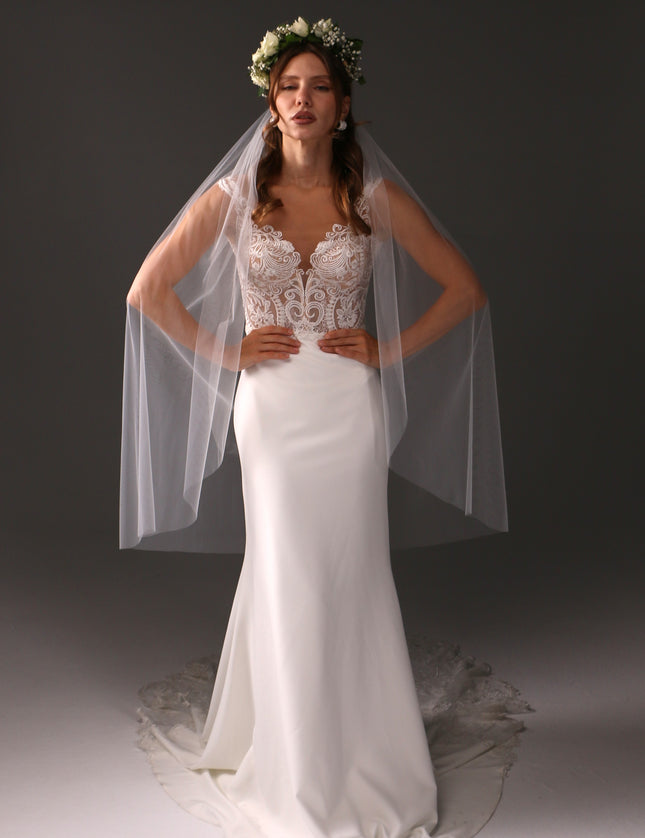 Single Tier Cathedral Bridal Veil, Cut Edge Tulle Veil, Minimalist Wedding Veil, Simple Long Veil, Modern Bride Veil