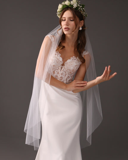 Single Tier Cathedral Bridal Veil, Cut Edge Tulle Veil, Minimalist Wedding Veil, Simple Long Veil, Modern Bride Veil