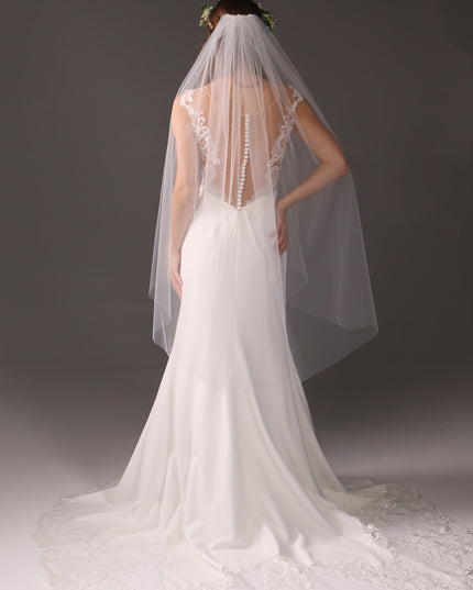 Single Tier Cathedral Bridal Veil, Cut Edge Tulle Veil, Minimalist Wedding Veil, Simple Long Veil, Modern Bride Veil