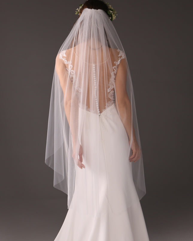 Single Tier Cathedral Bridal Veil, Cut Edge Tulle Veil, Minimalist Wedding Veil, Simple Long Veil, Modern Bride Veil
