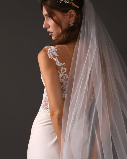 Single Tier Cathedral Bridal Veil, Cut Edge Tulle Veil, Minimalist Wedding Veil, Simple Long Veil, Modern Bride Veil